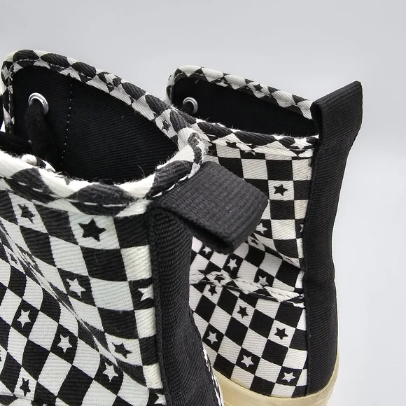 Zara Lace-Up High-Top Canvas Sneakers, Black/White Checkered pattern with stars - Picture 7 of 15